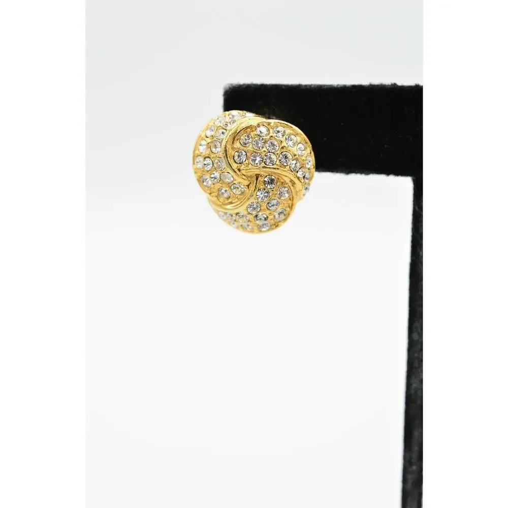 1980s Roman Vintage Earrings Sparkling Pave Rhinestone Crystal Gold Signed Bin1
